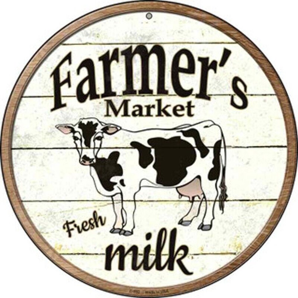 Farmer's Market Fresh Milk Novelty 8" Metal Circular Sign NEW! Home & Garden:Home Décor:Plaques & Signs Style Your Walls